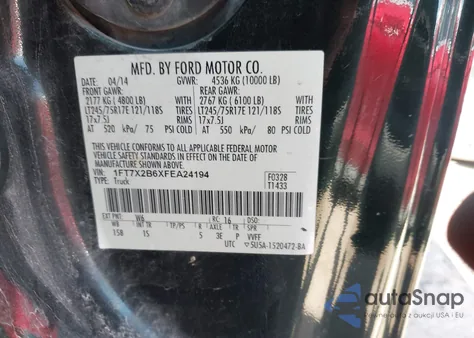 2015 Ford F-250 Xl из США, поврежденный, VIN 1FT7X2B6XFEA24194